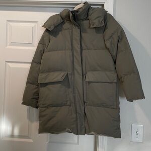 Muji Goose Down Parka lightweight Quilted Puffer Coat Midi Length Small